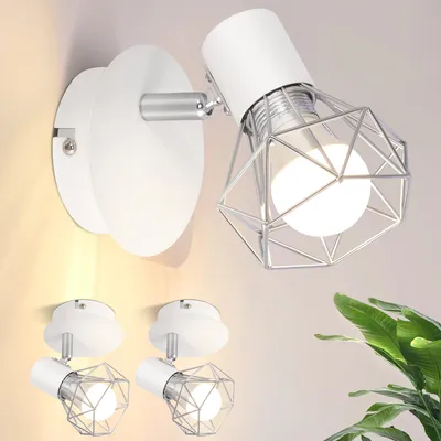 Obrázok produktu pre ZMH Nástenná lampa, biela, 2-svetelná, 1-žiarovková, nástenný reflektor, E14, vintage, otočná o 350°, kovový tienidlo, hranatá, do obývačky, predsiene, spálne