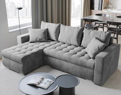 BroMARKT Ecksofa LUIS Schlaffunktion Bettkasten L-Form 238x148x88cm Hellgrau
