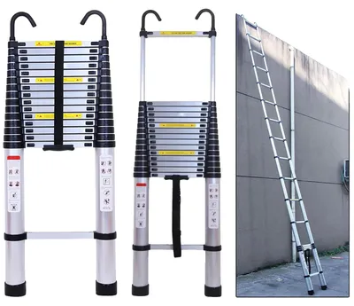 Image de Échelle télescopique, hauteur de 6,2 mètres, 16 échelons, longueur repliée de 1,98 mètre, capacité de charge de 136 kg, e EN131