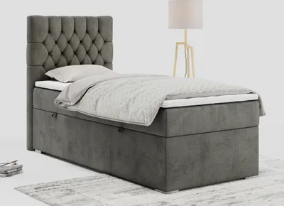 Produktbild von Einzelbett - Boxspringbett 90x200 mit Bettkasten und Matratzentopper - PERA 90 - links - Dunkelgrau - H3