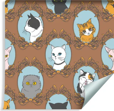 Zdjęcie produktu dla Tapeta Ścienna  Dekoracja idealna Dla Dzieci Kolorowe KOTY Ornamenty z modnym efektem 3D