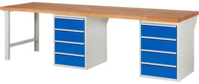 Produktbild von Werkbank mit 8 Schubladen - Teilauszug - 180:8 - 890 x 3.000 x 900 mm (HxBxT) - Traglast 1.000 kg - Buche