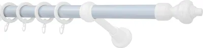 A curtain rod with rings and hooks, mounted on a wall.