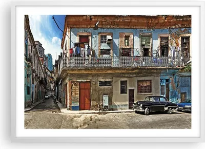 Produktbild von Gerahmtes Poster - Weißer Rahmen - Kuba Havanna Balkon - 70x50 cm - Wand Bild - Wanddeko - Wandbilder - Kunstposter - Wandposter - Bilderrahmen - Bilder - Kunstdruck - Wandbild - P2WAA70x50-4255