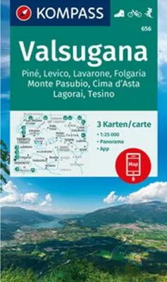Obrázok produktu pre KOMPASS Wanderkarten-Set 656 Valsugana, Pine, Levico, Lavarone, Folgaria, Monte Pasubio, Cima d'Asta, Lagorai, Tesino (3 kartóny) 1:25 000