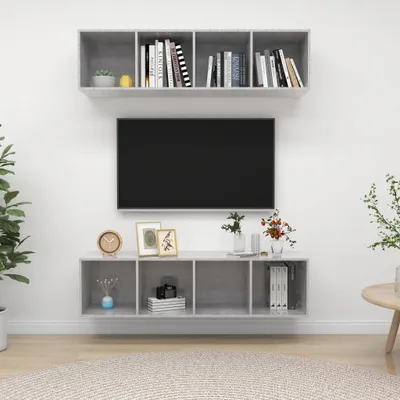 Productafbeelding van TV-meubel "Harpstedt" van spaanplaat in betonkleur. Afmetingen (B/H/D): 37x142x37 cm