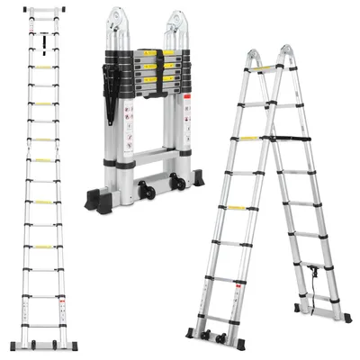 Immagine prodotto di Scala telescopica - 5 m (2,5 + 2,5 m) - Alluminio - Pieghevole - Portata 150 kg