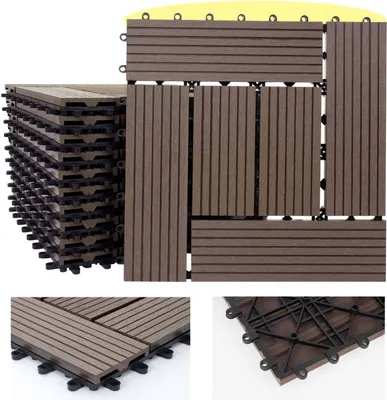Produktbild von WPC Bodenfliese Rhone, Holzoptik Balkon/Terrasse, 11x je 30x30cm = 1qm Basis, coffee versetzt