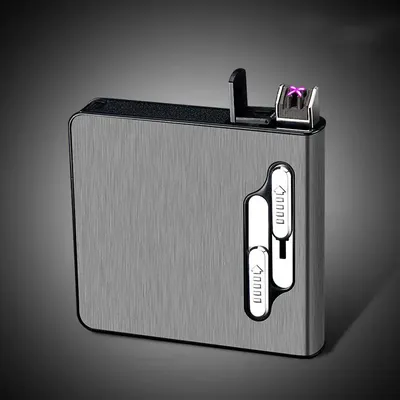 Produktbild von Zigarettenetui mit Plasma Feuerzeug | Zigarettenbox Metall | Zigarettenspender | Super als Geschenk | Farbe Schwarz