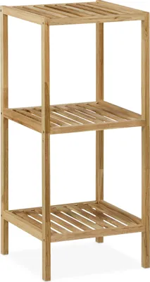 Image de Étagère de salle de bain Relaxdays en noyer, dimensions : 80 x 35,5 x 35,5 cm, 3 étagères, forme carrée, étagère sur pied pour cuisine, étagère de salle de bain en bois, aspect naturel