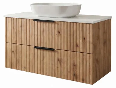 Obrázek produktu pro Umývadlová skříňka TIBU 60x50x46, dub Evoke, rýhovaná čelní strana, se 2 zásuvkami, koupelnový nábytek