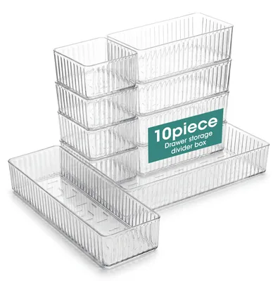 Schubladen-Organizer-Set, 10-teilig, durchsichtig, 4 Größen, stapelbar
