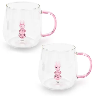 2er-Set Hasen-Gläser, Tee- & Kaffeegläser, 350 ml, rosa