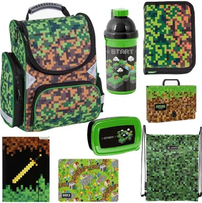 Produktbild von Set 8er GAME Schulranzen Ranzen Federmappe Turnbeutel Pixels Minecraft Motiv