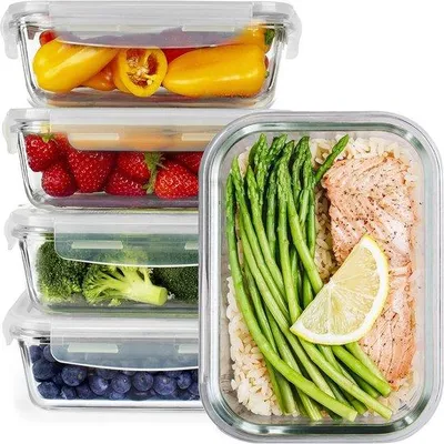 Produktbild von Famanu Glasbehälter für die Mahlzeitvorbereitung – 5er Set mit luftdichten Deckeln – BPA-frei und auslaufsicher
