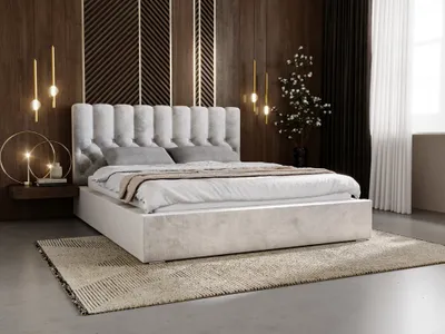 Obrázek produktu pro Čalouněná postel GRAINGOLD 180x200 Roma - manželská postel se zásuvkou, sametovou látkou a lamelovým rámem - krásný a elegantní styl - světle šedá (Magic Velvet 2218)