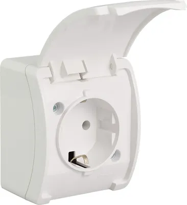 Produktbild von Steckdose Aufputz Schuko mit Deckel Außenbereich Feuchtraum weiß IP44