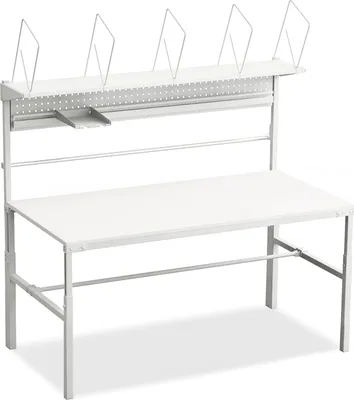 Produktbild von Packtisch Arbeitstisch 180 x 90 x 65-90 cm Stahl 300 kg belastbar Papierrollenhalter Grau