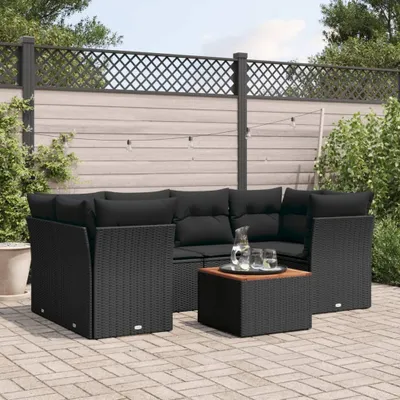 Produktbild von Gartenmöbelgarnituren - 7-tlg. Garten-Sofagarnitur mit Kissen Schwarz Poly Rattan Möbel21