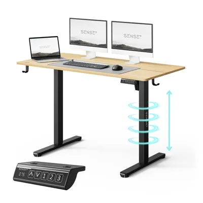 Obrázok produktu pre SENSE7 NOJO LIGHT Elektricky výškovo nastaviteľný stôl 120 x 60 cm Svetlohnedý Čierny Herný stôl Počítačový stôl Stojací pult Memory PC Pracovný stôl