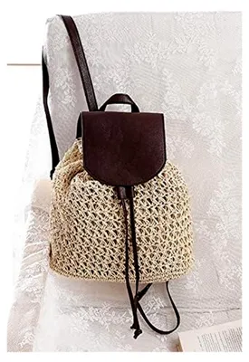 Produktbild von Sommer Damen Strohtasche Rucksack Mode Beige Tagesrucksack Geflochten Schultertasche Strand, beige, 33*30*16 cm