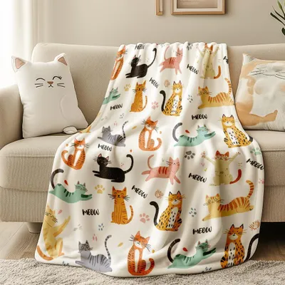 Produktbild von Katzenmotiv-Decke aus weichem Flanell, 130x150cm