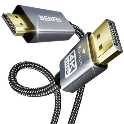 Produktbild von 4K DisplayPort auf HDMI Kabel 1,8M [Geflochten, Alummhülse], unidirektionales DisplayPort-Computer zu HDMI-Monitor, DP 1.2 zu HDMI 1.4 kompatibel mit HP ThinkPad AMD NVIDIA Desktop
