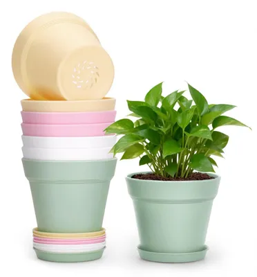 Produktbild von Blumentöpfe mit Untersetzer 8 Stück 10cm Kunststoff Bunt für Kakteen Kräuter