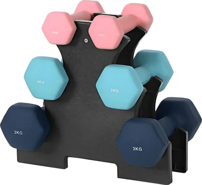 Produktbild von Hoppa! Hanteln, Hantelset, Hexagon, mit Hantelständer, 2 x 1 kg, 2 x 2 kg, 2 x 3 kg, Vinylbeschichtung, Krafttraining