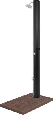 Zdjęcie produktu dla Prysznic solarny ML-Design 35L 217cm kwadratowy czarny z brązową podstawą, solarny prysznic ogrodowy z prysznicem nożnym i deszczownicą, gorąca woda 60°C