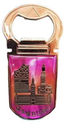 Produktbild von Metall Flaschenöffner mit Magnet, Hamburg Design: Elbphilharmonie, Michel, Rathaus