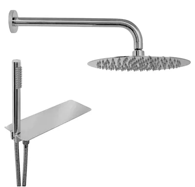 Produktbild von Duschset komplett mit Ablagehalter Messing verchromt