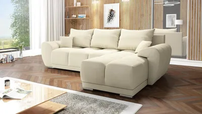 Produktbild von Easy Furniture Velvet Ecksofa in L-FORM Universelle Seitenauswahl 289 x 189 cm - Sofa mit Schlaffunktion - Schlafsofa mit Bettkasten - Farbe: Beige