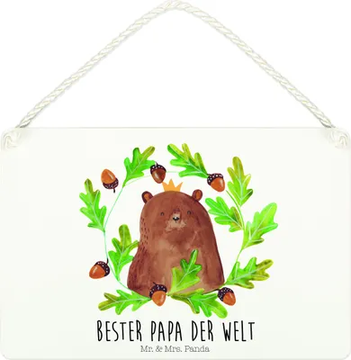 Produktbild von Mr. & Mrs. Panda Schild Bär König DIN A4 - Weiß - Geschenk, Holzschild, Vater, Papa, Daddy, Vatertag, Teddy, Wandbild Holz, wandtafel, Dad, holzbild, Türschild