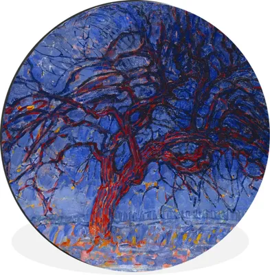 Produktbild von MuchoWow® Aluminium Wandkreis Roter Baum - Piet Mondrian Ø 60 cm Wanddeko Modern Wohnzimmer - Wand Kreis - Wandbild - Schlafzimmer - Aluminium Bild - Kinderzimmer - Wohnzimmer Dekoration - Wandschmuck