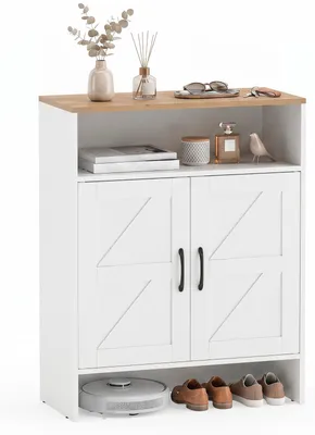Produktbild von COSTWAY Schuhschrank im Landhausstil mit Türen, 70 x 35 x 95 cm, Weiß + Natur