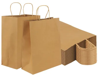 Image de Grands sacs en papier kraft avec poignées - 50 pièces, idéaux pour les fêtes et les commerces