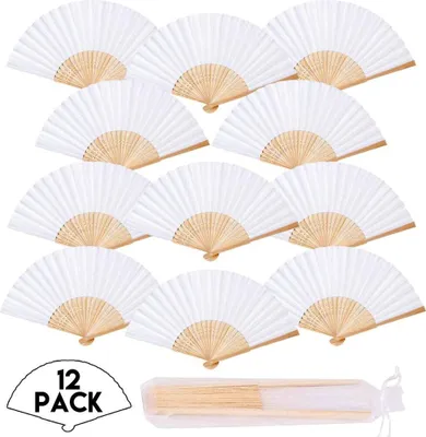 Produktbild von 12 STK.Handfächer Fächer Papierfächer Hochzeitsfächer Taschenfächer Faltfächer Gastgeschenk Für Hochzeit,Weiß