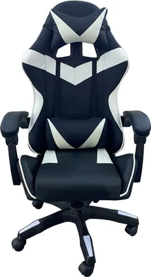 A gaming chair is shown from the front on a white background.