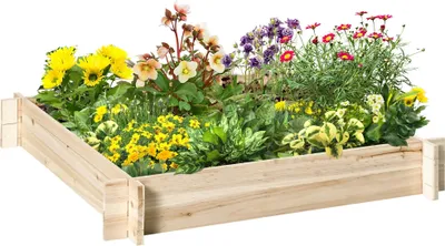 Image de Bac à plantes surélevé en bois - 100 x 100 x 16 cm - Carré - Naturel