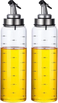 Immagine prodotto di Flacone per olio con beccuccio in acciaio inossidabile e bottiglia in vetro con erogazione precisa, per cucinare e grigliare, senza BPA, a prova di polvere e perdite, 500 ml.