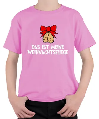 Immagine prodotto di Maglietta con motivo natalizio: farfalla con fiocco rosso, design divertente, ideale come regalo per bambini. Colore: rosa. Taglia: 152