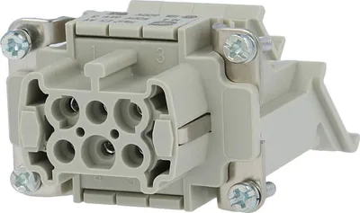 Productafbeelding van HARTING Han 6ES verdeelpaneel, steekcontact (F) "links", klemmenblok met veermechanisme, 6-polig + PE, 500V, 16A - 1 stuk