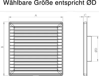 Produktbild von Lüftungsgitter eckig -  grau Ø 150mm