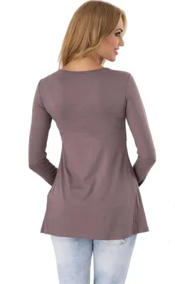 Produktbild von Longshirt weit geschnitten V-Ausschnitt Top; Cappuccino S/M 36/38