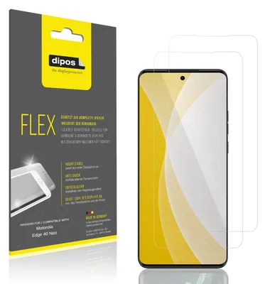 Produktbild von 2x Schutzfolie für Motorola Edge 40 Neo Folie, 100% Displayabdeckung, dipos Flex