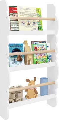 Produktbild von WOLTU Kinder Bücherregal Wandregal Bücher-Organizer mit 3 Ablagen Kinderregal für Buchaufbewahrung aus Kiefernholz E1 MDF, Farbe: weiß