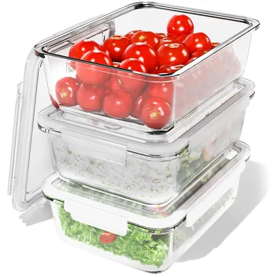 Image de Boîtes de préparation de repas, boîtes en verre avec couvercle, lot de 3