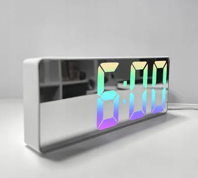 Produktbild von Digitaler Wecker RGB mit Spiegel, Digitale Uhr, Ständer, Temperatur, Nachtmodus, 12 Stunden/24 Stunden, fuer Schlafzimmer, Heimbuero