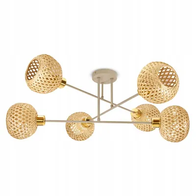 Produktbild von Luxolar LED Pendelleuchte 6-flammig E27 Rattan Boho Beige/Grau - Verstellbar Hängelampe für Schlafzimmer, Küche über Esstisch Wohnzimmer